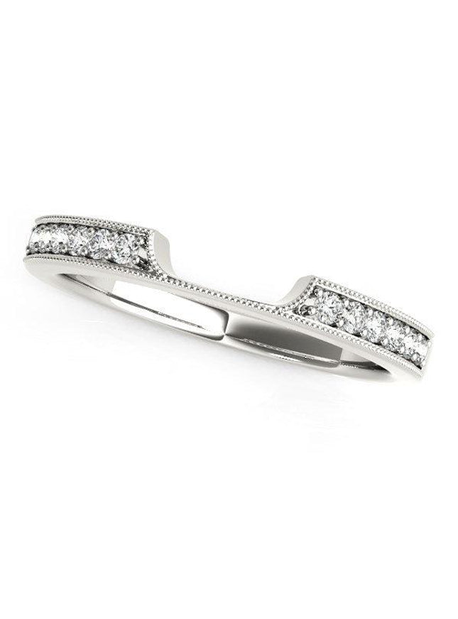 14k White Gold Curved Section Antique Style Diamond Wedding Band (1/8 cttw) - Ellie Belle