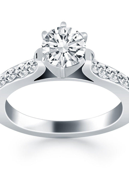 14k White Gold Curved Shank Engagement Ring with Pave Diamonds - Ellie Belle