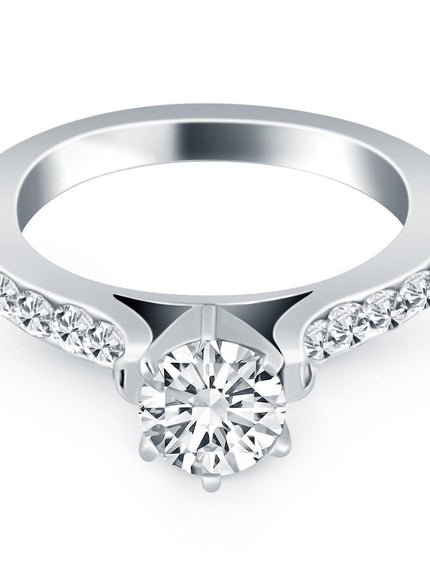 14k White Gold Curved Shank Engagement Ring with Pave Diamonds - Ellie Belle