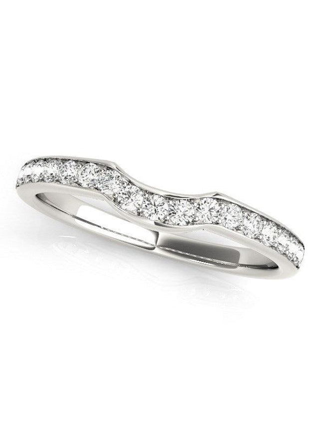 14k White Gold Curved Style Diamond Wedding Ring (1/4 cttw) - Ellie Belle