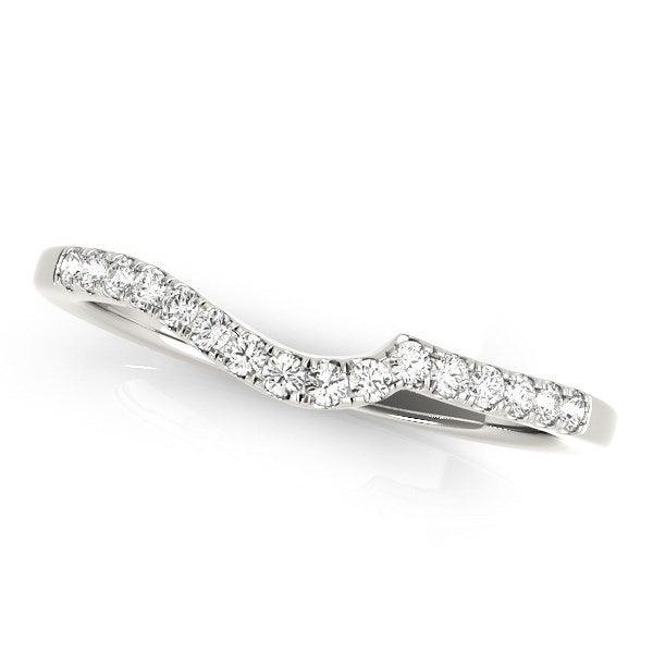 14k White Gold Curved Style Pave Diamond Wedding Ring (1/6 cttw) - Ellie Belle