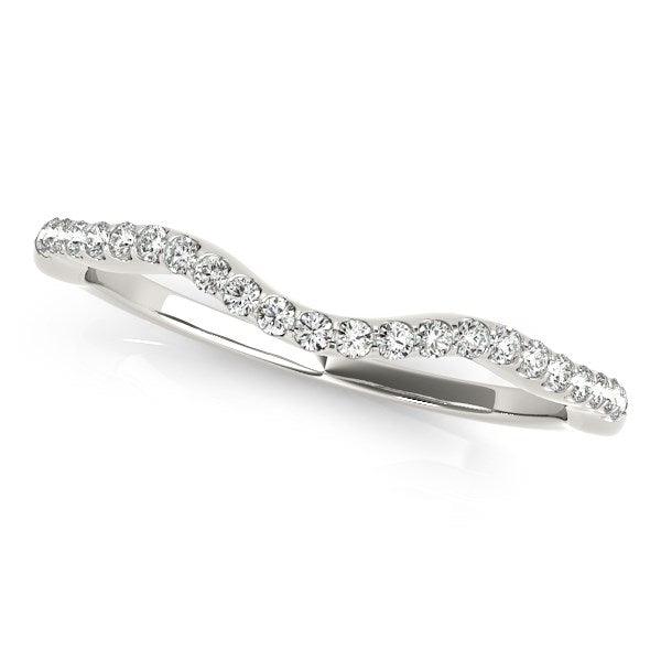 14k White Gold Curvy Style Wedding Ring with Round Diamonds (1/8 cttw) - Ellie Belle