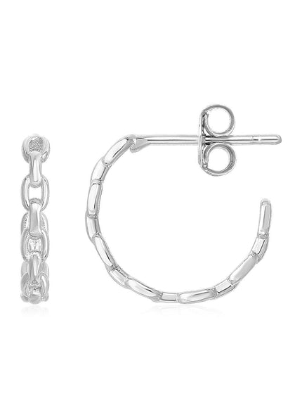 14k White Gold Delicate Chain Hoop Earrings - Ellie Belle