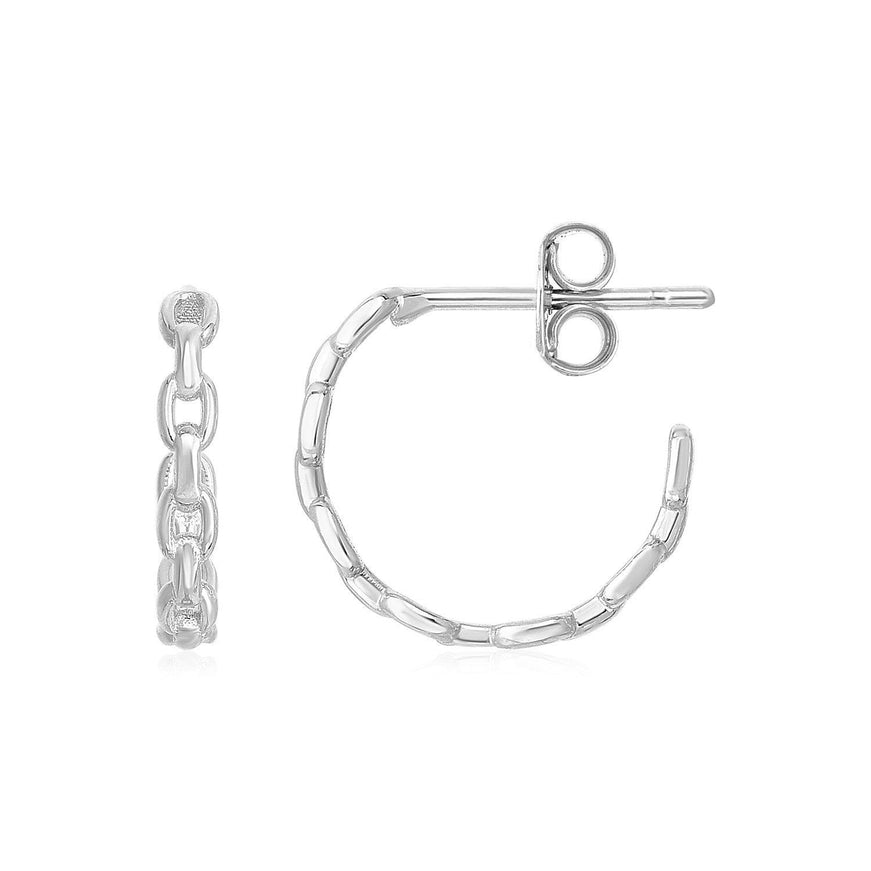 14k White Gold Delicate Chain Hoop Earrings - Ellie Belle