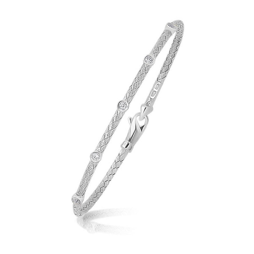 14k White Gold Diamond Accent Station Basket Weave Bracelet - Ellie Belle