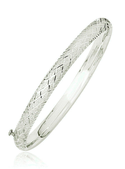 14k White Gold Diamond Carved Bangle (6.0 mm) - Ellie Belle