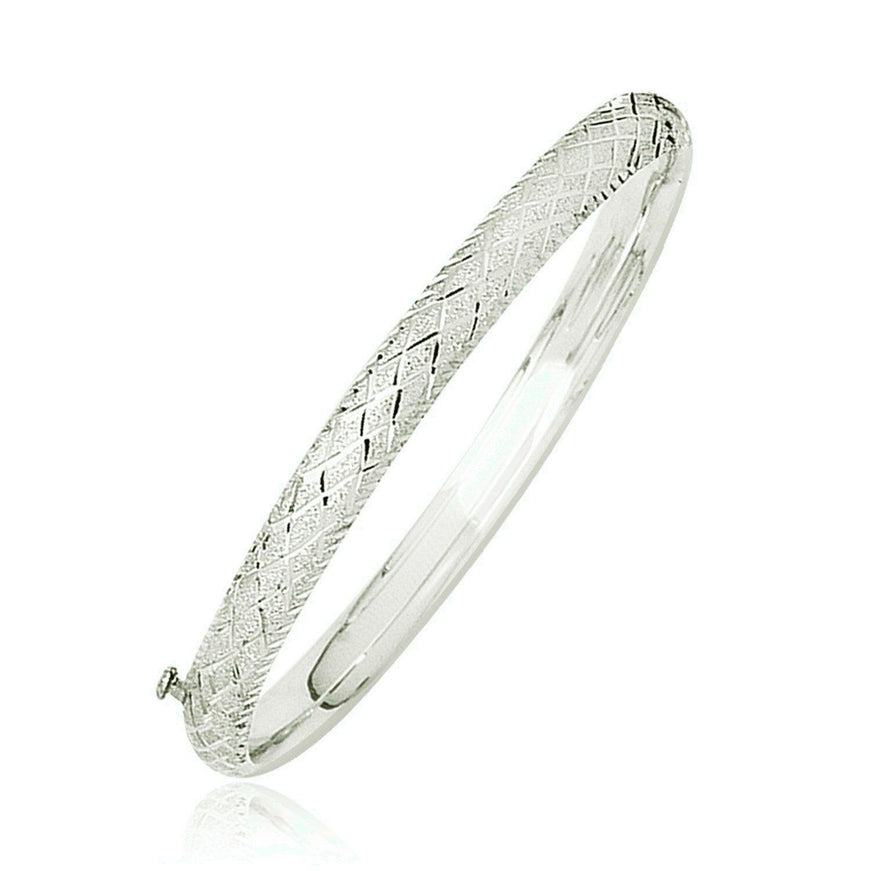 14k White Gold Diamond Carved Bangle (6.0 mm) - Ellie Belle