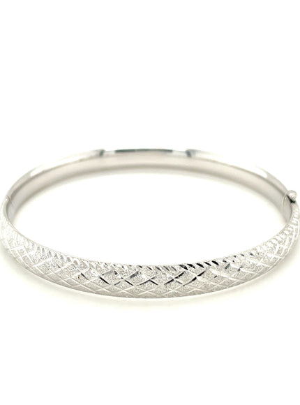 14k White Gold Diamond Carved Bangle (6.0 mm) - Ellie Belle