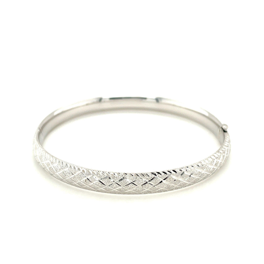 14k White Gold Diamond Carved Bangle (6.0 mm) - Ellie Belle