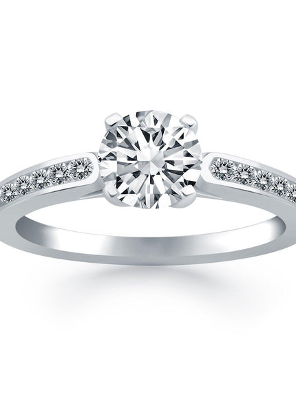 14k White Gold Diamond Channel Cathedral Engagement Ring - Ellie Belle