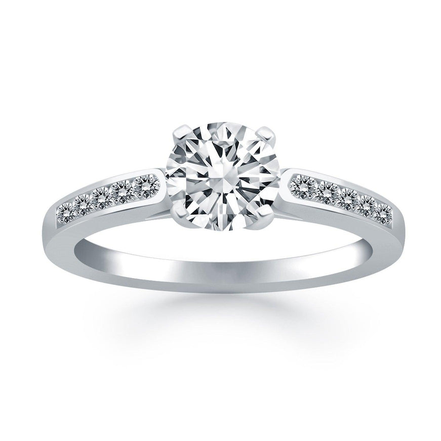 14k White Gold Diamond Channel Cathedral Engagement Ring - Ellie Belle