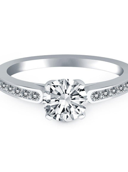 14k White Gold Diamond Channel Cathedral Engagement Ring - Ellie Belle