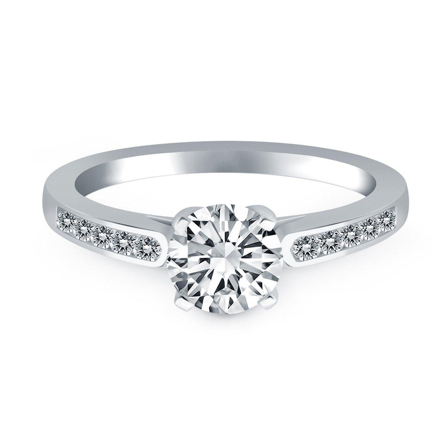 14k White Gold Diamond Channel Cathedral Engagement Ring - Ellie Belle