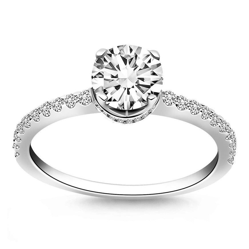 14k White Gold Diamond Collar Engagement Ring - Ellie Belle