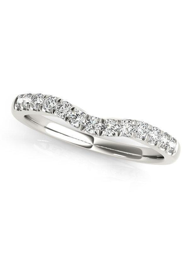14k White Gold Diamond Curved Design Wedding Band (1/4 cttw) - Ellie Belle