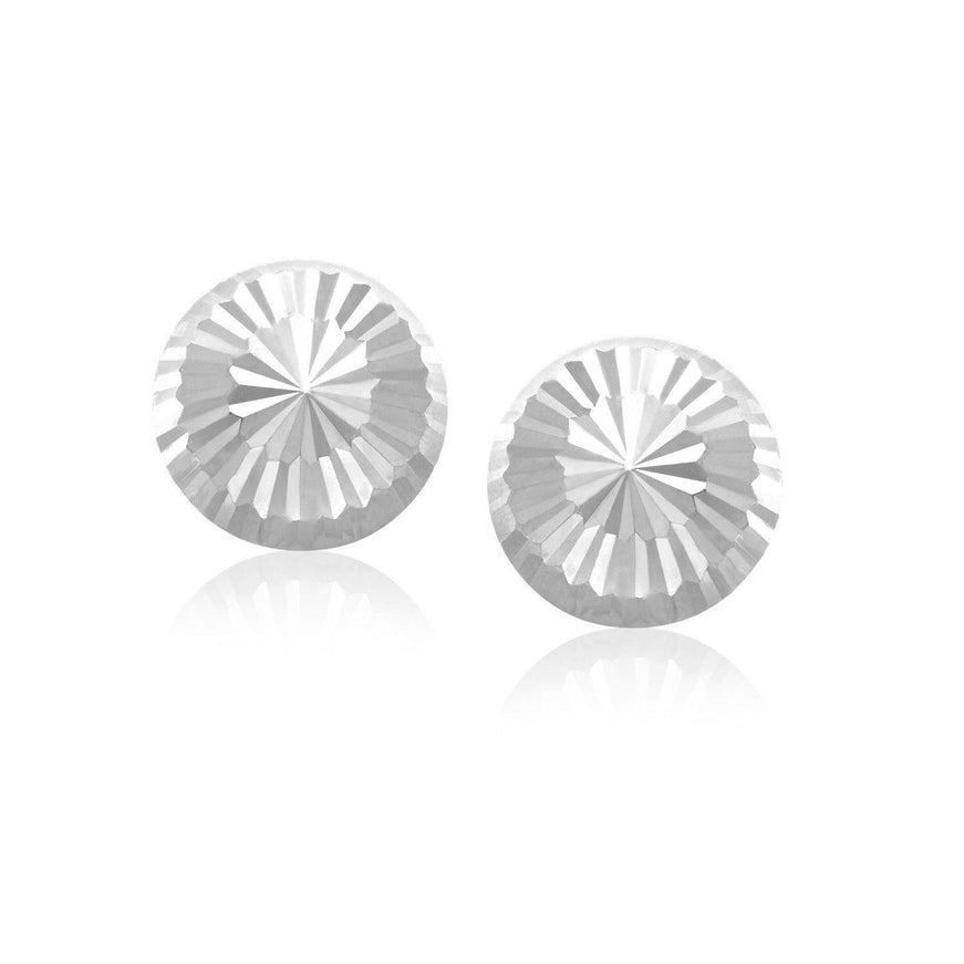 14k White Gold Diamond Cut Flat Design Stud Earrings - Ellie Belle