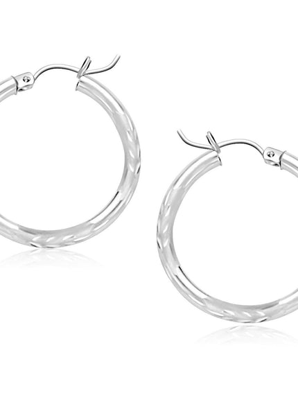 14k White Gold Diamond Cut Hoop Earrings (25 mm) - Ellie Belle