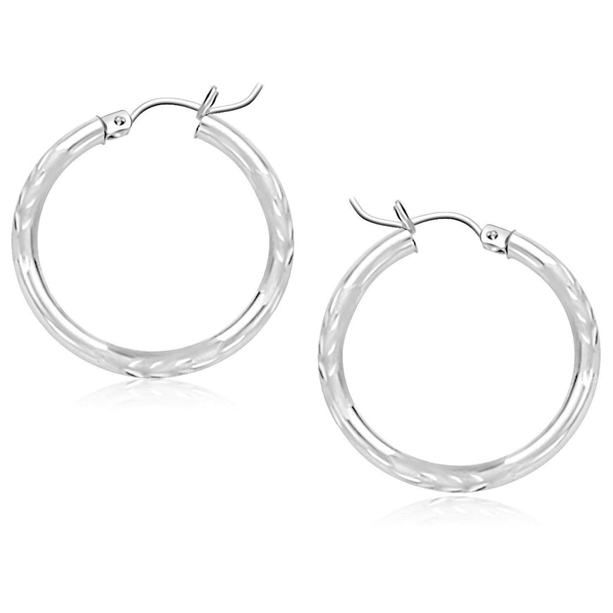 14k White Gold Diamond Cut Hoop Earrings (25 mm) - Ellie Belle