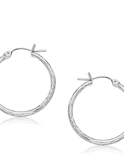 14k White Gold Diamond Cut Hoop Earrings (25mm Diameter) - Ellie Belle