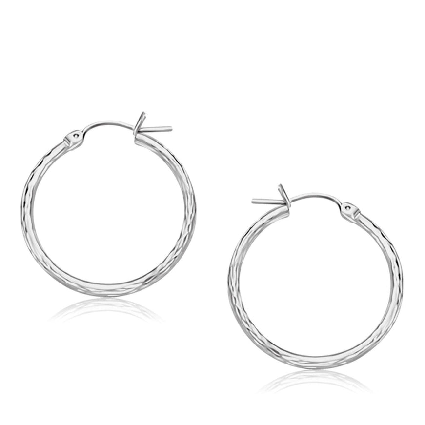 14k White Gold Diamond Cut Hoop Earrings (25mm Diameter) - Ellie Belle