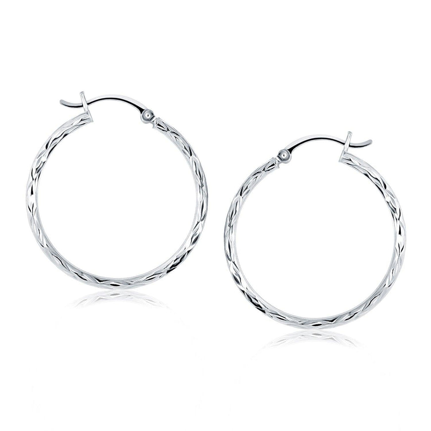 14k White Gold Diamond Cut Hoop Earrings - Ellie Belle