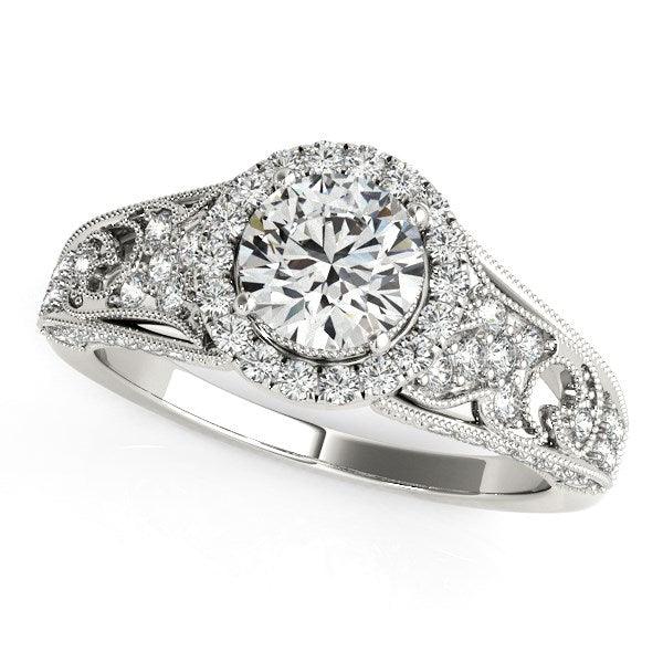 14k White Gold Diamond Engagement Ring with Baroque Shank Design (1 1/8 cttw) - Ellie Belle