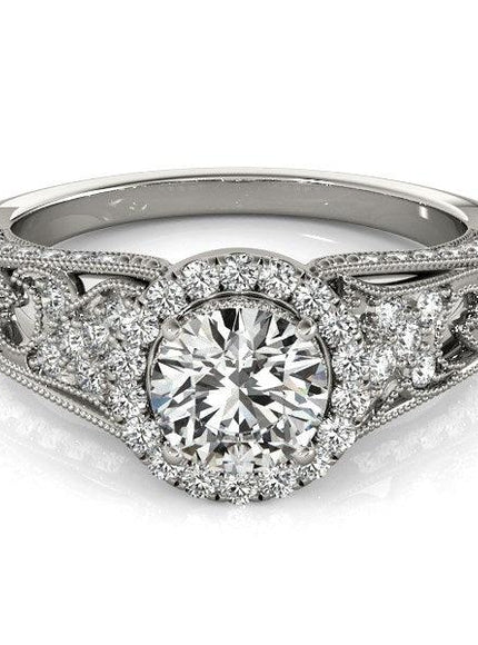 14k White Gold Diamond Engagement Ring with Baroque Shank Design (1 1/8 cttw) - Ellie Belle