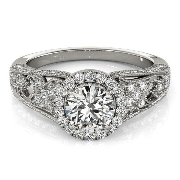 14k White Gold Diamond Engagement Ring with Baroque Shank Design (1 1/8 cttw) - Ellie Belle