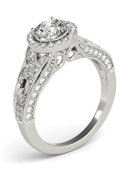 14k White Gold Diamond Engagement Ring with Baroque Shank Design (1 1/8 cttw) - Ellie Belle