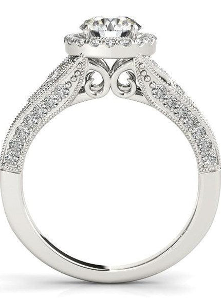 14k White Gold Diamond Engagement Ring with Baroque Shank Design (1 1/8 cttw) - Ellie Belle