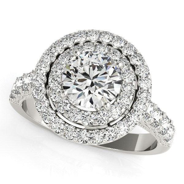 14k White Gold Diamond Engagement Ring with Double Pave Halo (2 5/8 cttw) - Ellie Belle