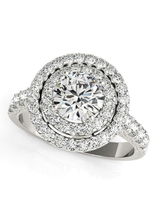 14k White Gold Diamond Engagement Ring with Double Pave Halo (2 5/8 cttw) - Ellie Belle