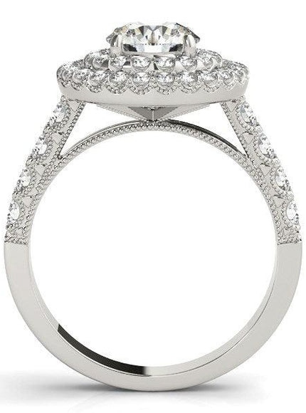 14k White Gold Diamond Engagement Ring with Double Pave Halo (2 5/8 cttw) - Ellie Belle