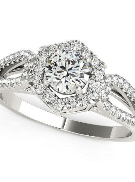 14k White Gold Diamond Engagement Ring with Hexagon Halo Border (7/8 cttw) - Ellie Belle