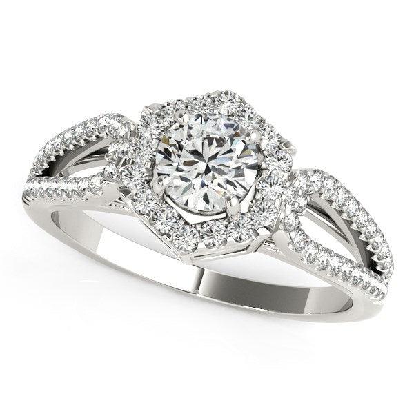 14k White Gold Diamond Engagement Ring with Hexagon Halo Border (7/8 cttw) - Ellie Belle