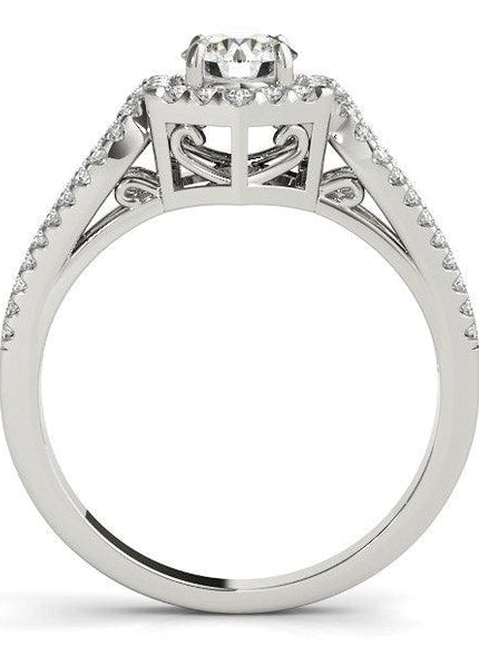 14k White Gold Diamond Engagement Ring with Hexagon Halo Border (7/8 cttw) - Ellie Belle
