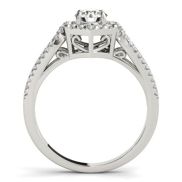 14k White Gold Diamond Engagement Ring with Hexagon Halo Border (7/8 cttw) - Ellie Belle