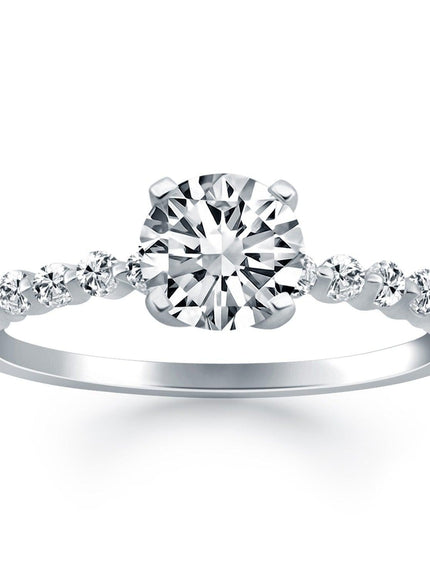 14k White Gold Diamond Engagement Ring with Shared Prong Diamond Accents - Ellie Belle