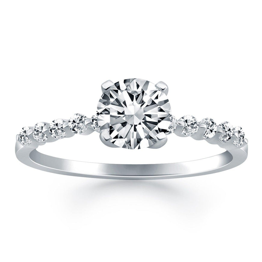 14k White Gold Diamond Engagement Ring with Shared Prong Diamond Accents - Ellie Belle