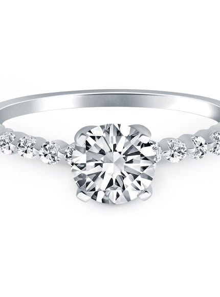 14k White Gold Diamond Engagement Ring with Shared Prong Diamond Accents - Ellie Belle