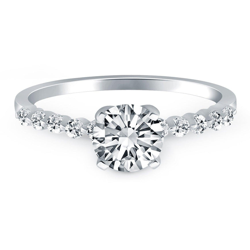 14k White Gold Diamond Engagement Ring with Shared Prong Diamond Accents - Ellie Belle