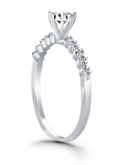 14k White Gold Diamond Engagement Ring with Shared Prong Diamond Accents - Ellie Belle