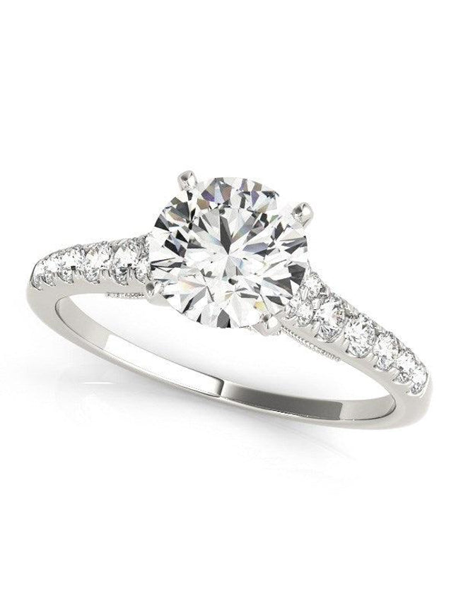 14k White Gold Diamond Engagement Ring With Single Row Band (1 3/4 cttw) - Ellie Belle