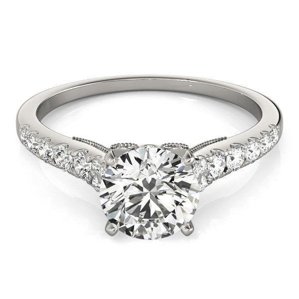 14k White Gold Diamond Engagement Ring With Single Row Band (1 3/4 cttw) - Ellie Belle