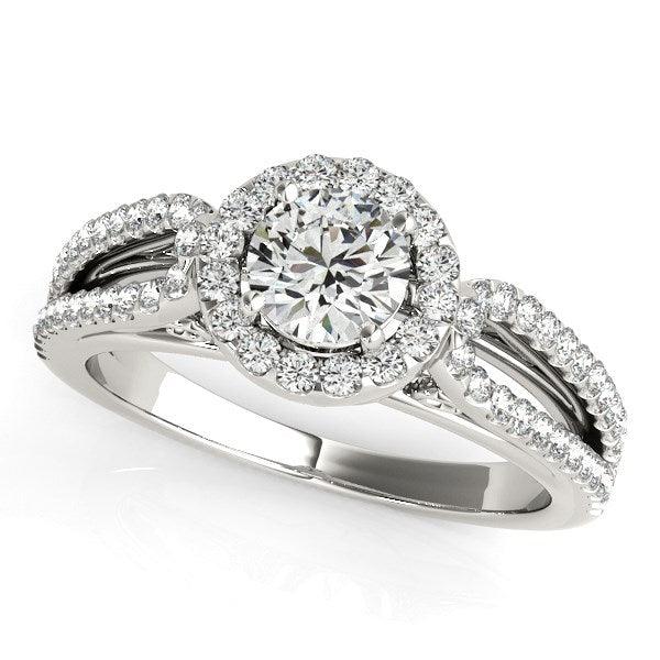 14k White Gold Diamond Engagement Ring with Teardrop Split Shank (7/8 cttw) - Ellie Belle