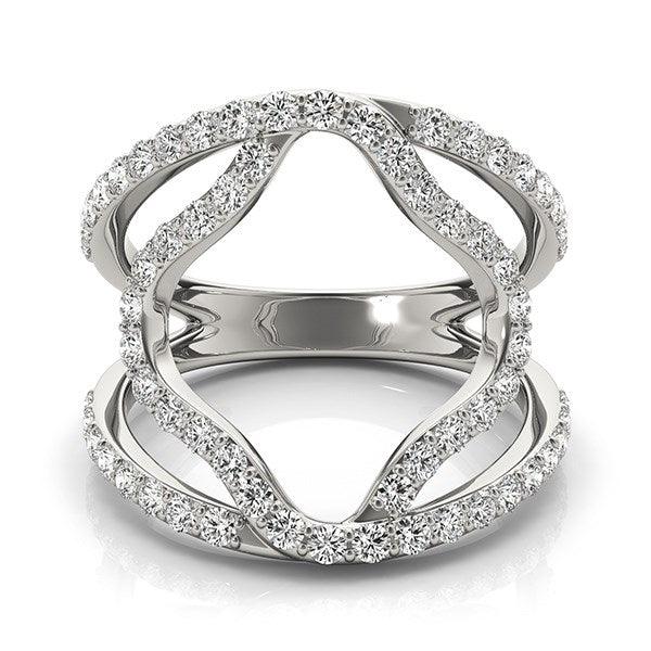 14k White Gold Diamond Flower Style Dual Band Ring (5/8 cttw) - Ellie Belle