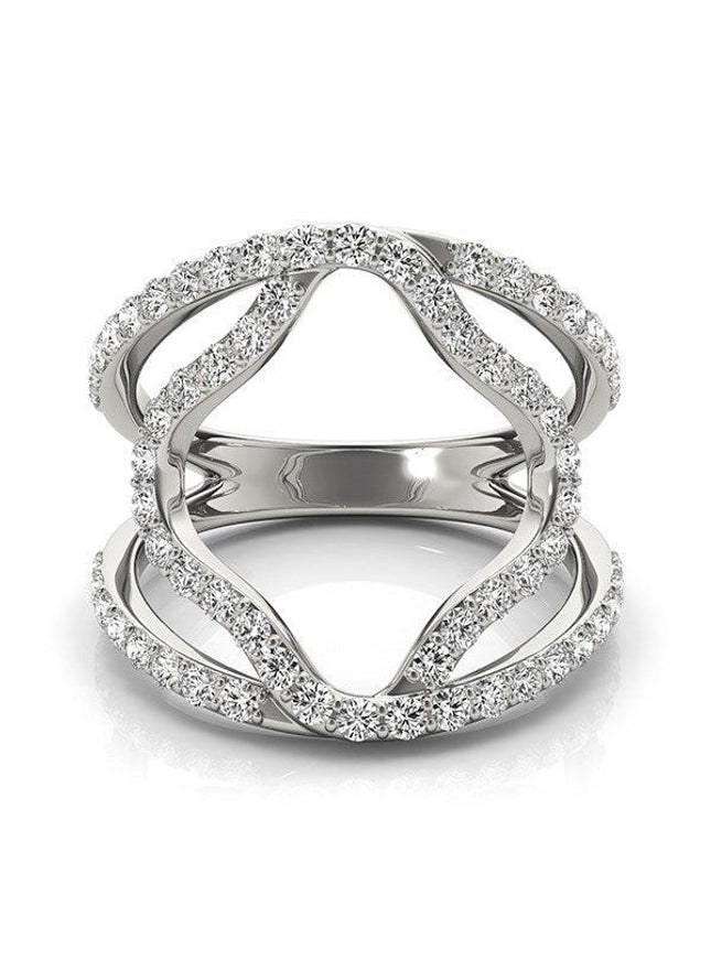 14k White Gold Diamond Flower Style Dual Band Ring (5/8 cttw) - Ellie Belle