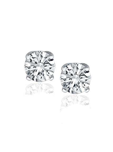 14k White Gold Diamond Four Prong Stud Earrings (1 cttw) - Ellie Belle