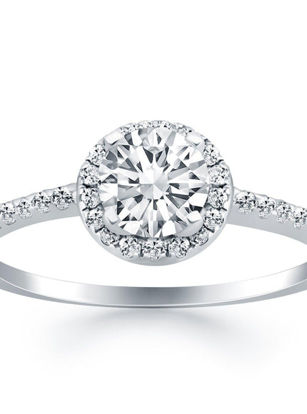 14k White Gold Diamond Halo Collar Engagement Ring - Ellie Belle