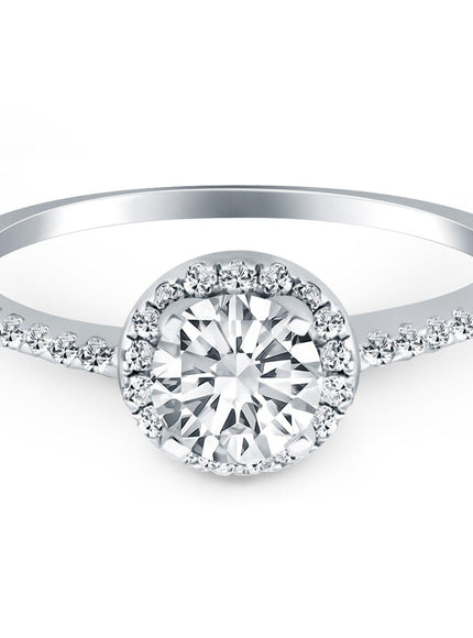 14k White Gold Diamond Halo Collar Engagement Ring - Ellie Belle